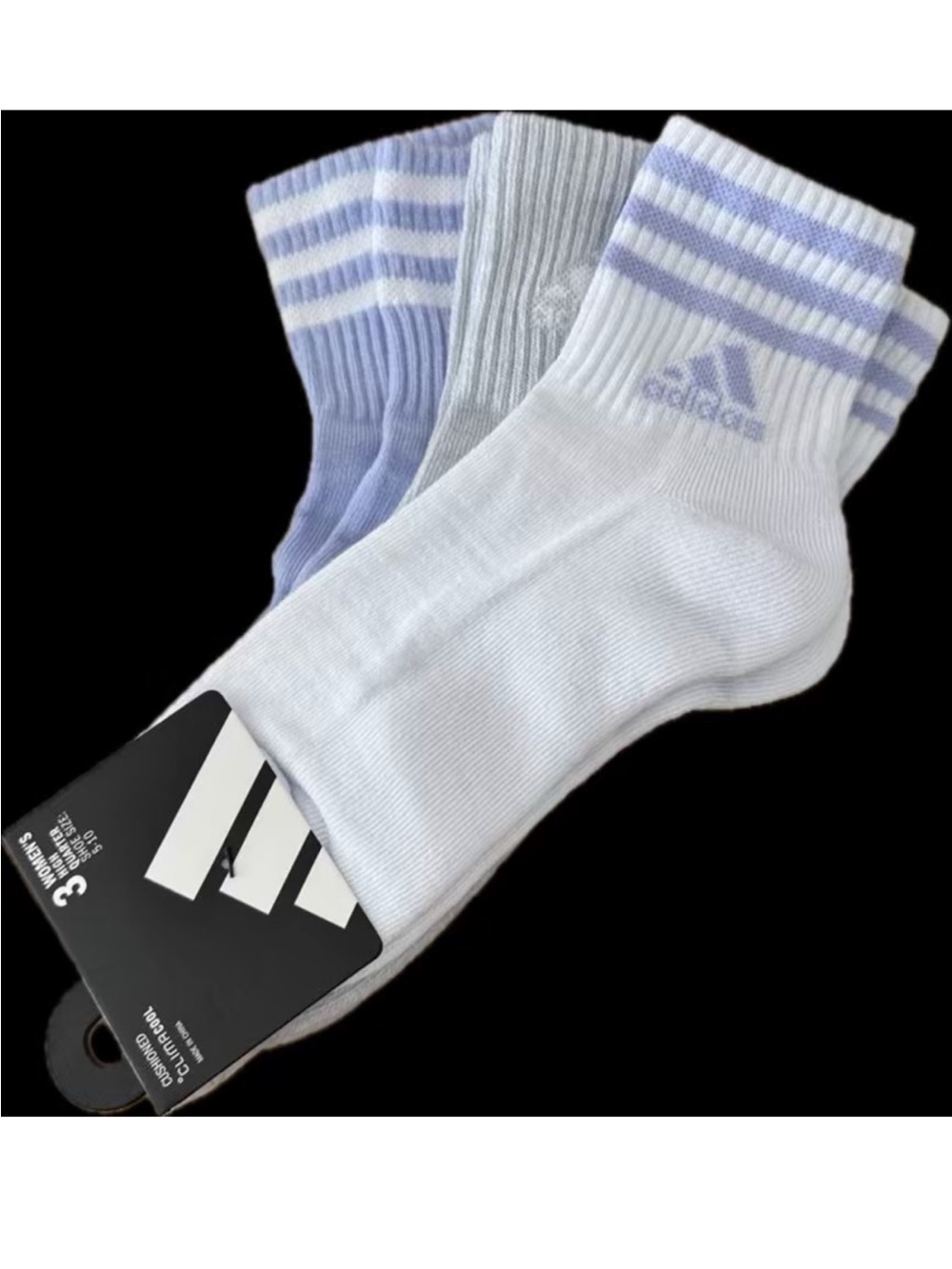 Adidas  Women’s 3-Pack Crew Socks in Light Lavender, Gray & White Brand New